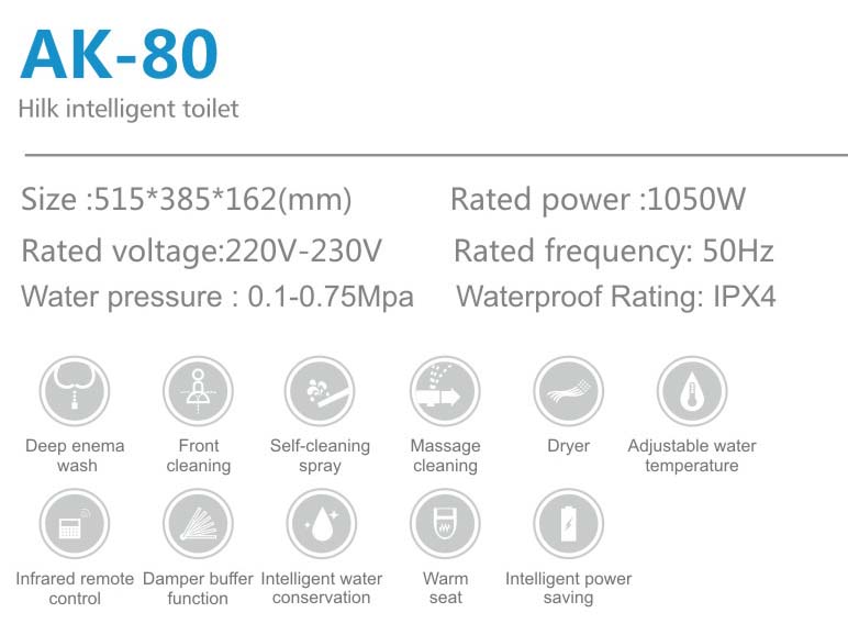 AK80 Electronic Bidet Intelligent Smart Toilet Seat bidet