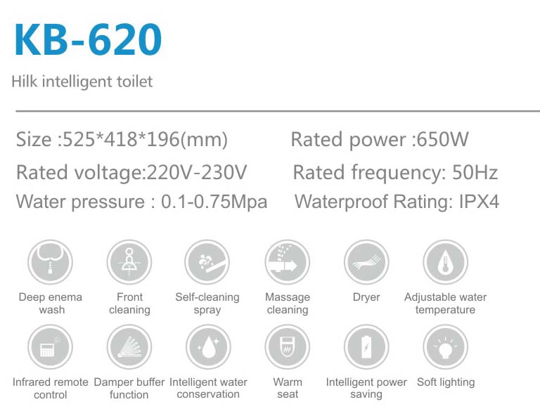  KB620 remote control intelligent smart  toilet automatica seat cover