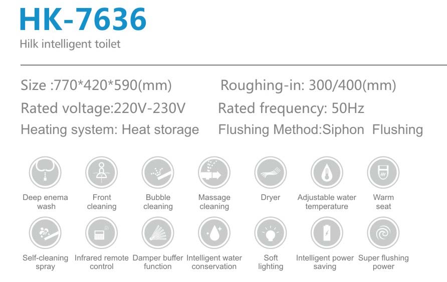 HK7636 luxurious stable performance multifunction intelligent smart toilet