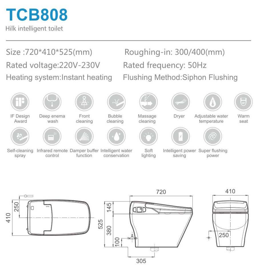 TCB808 One Piece  Smart lavatory nightstool   Intelligent commode closestool